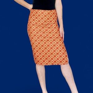 Vintage 90’s Natural Rampage Orange Plaid Geometric BodyCon Pencil Skirt